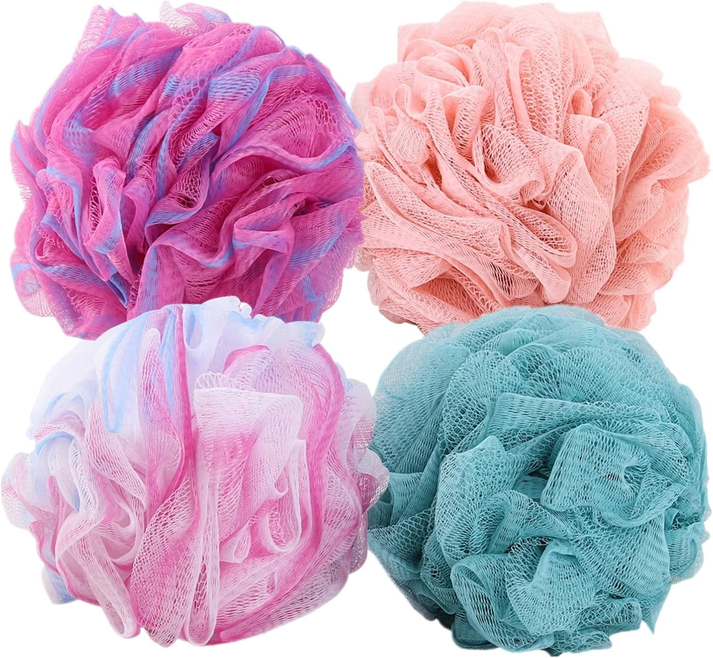 BTYMS 4 Pieces Shower Loofahs Exfoliating Sponge Body Scrubber 75g/pc Bath Puffs Shower Scrunchies Bathing Sponges for Women and Men
