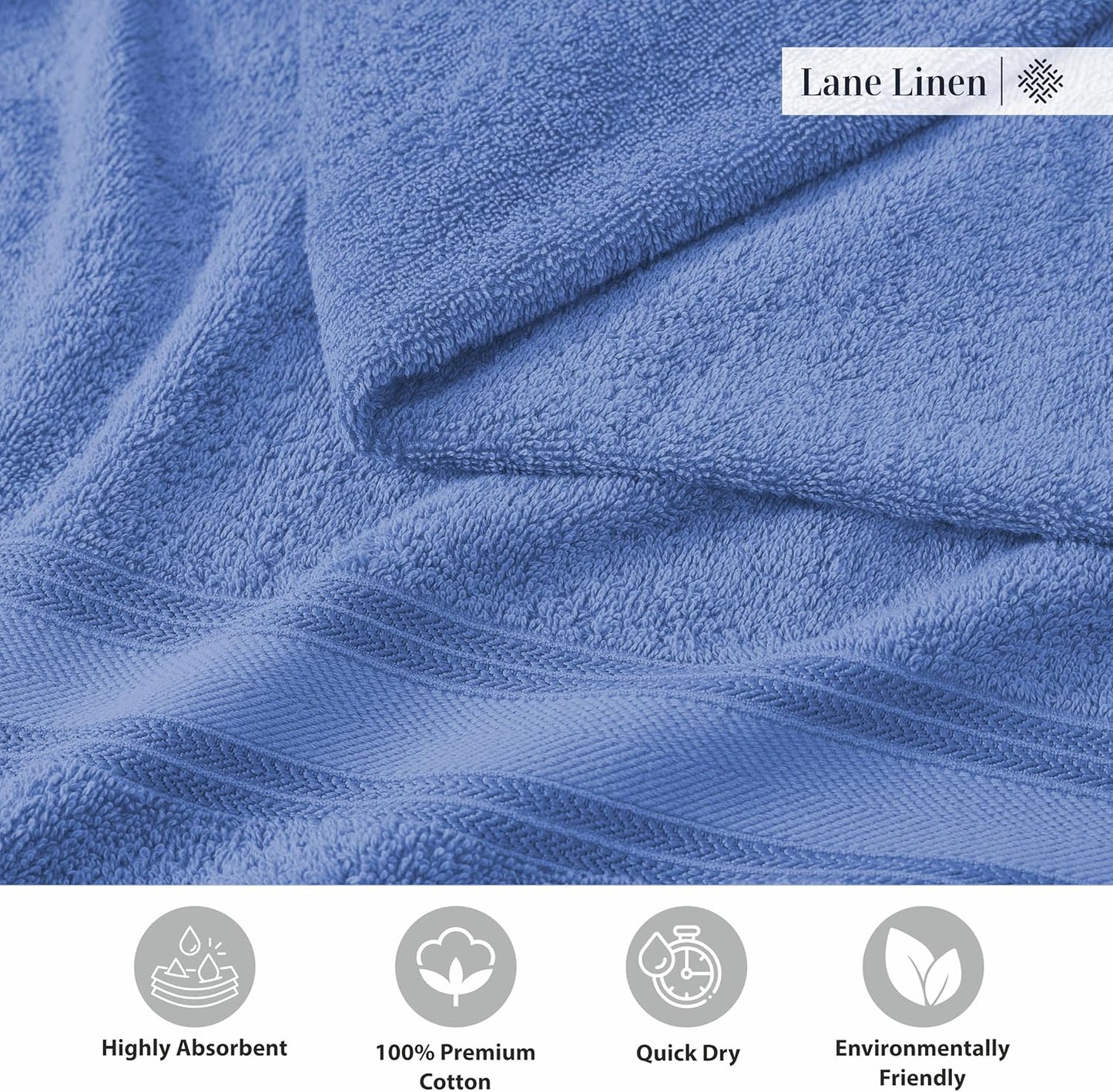 LANE LINEN 100% Cotton 4 Pack Bath Towels (30"x60") - Zero Twist, Mercerized Cotton Bathroom Towels Set - Quick Dry, Soft & Absorbent Large Bath Towels - Machine Wash in Cold Water - Cerulean Blue