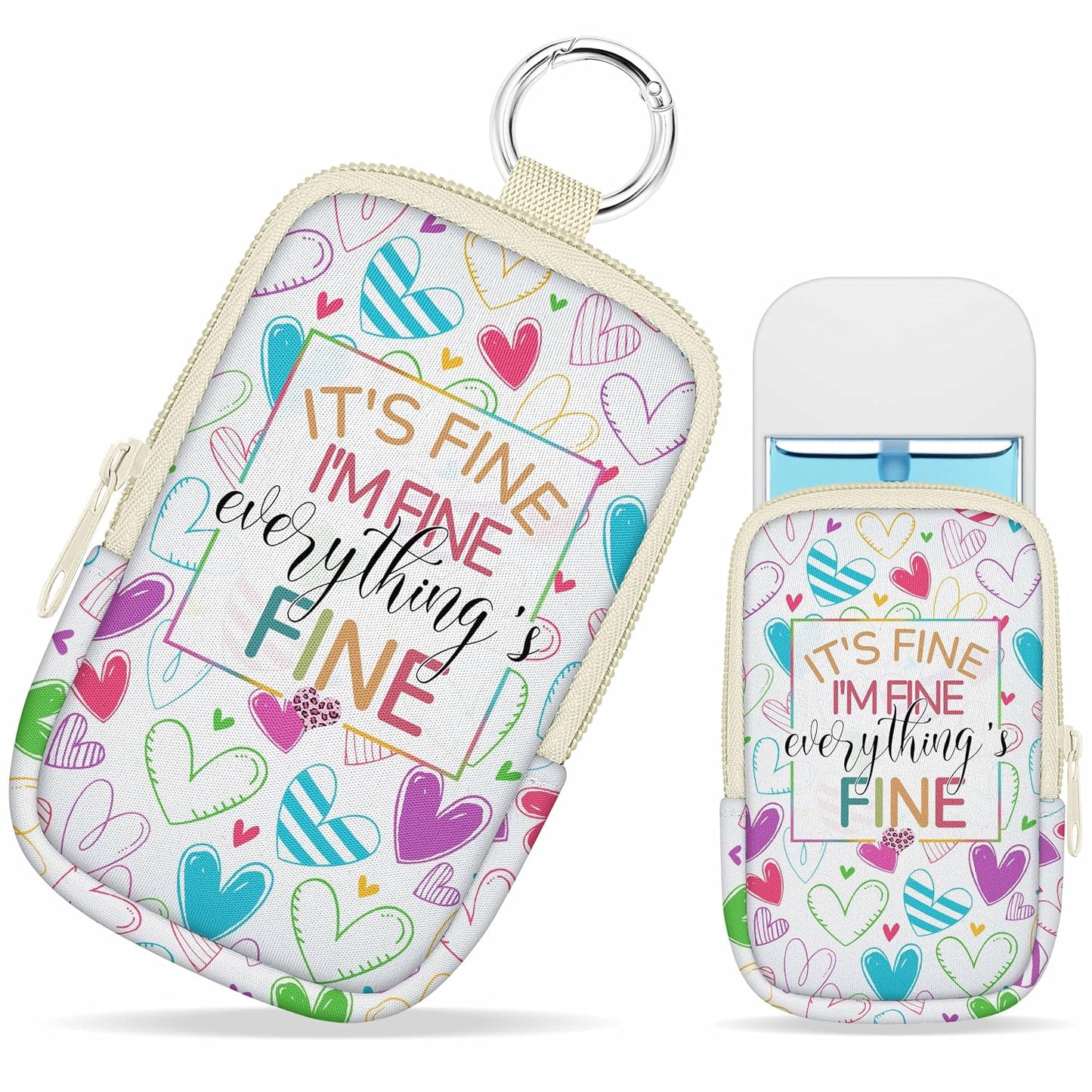 Hand Sanitizer Spray Case, It's Fine Hand Sanitizer Holder Zippered Pouch, Cute Fashion Accessory with Snap Hook for Glow Mist and Power Mist 1FL OZ