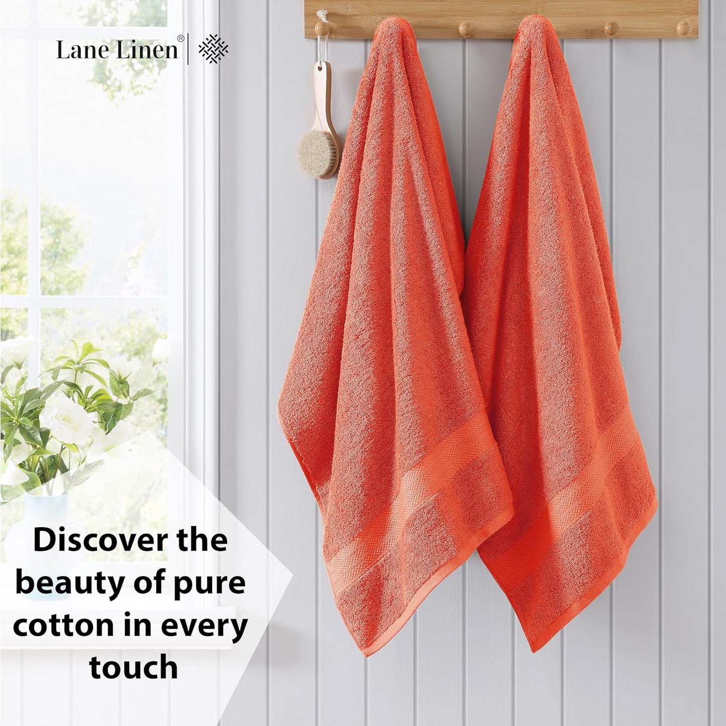 LANE LINEN 100% Cotton Ring Spun Bath Towels (28"x54") - 4 Pieces - Large Towels for Bathroom - Quick Drying, Soft & Absorbent Large Shower Towel Set - Used in Gym, Hotel, Spa, Home - Living Coral