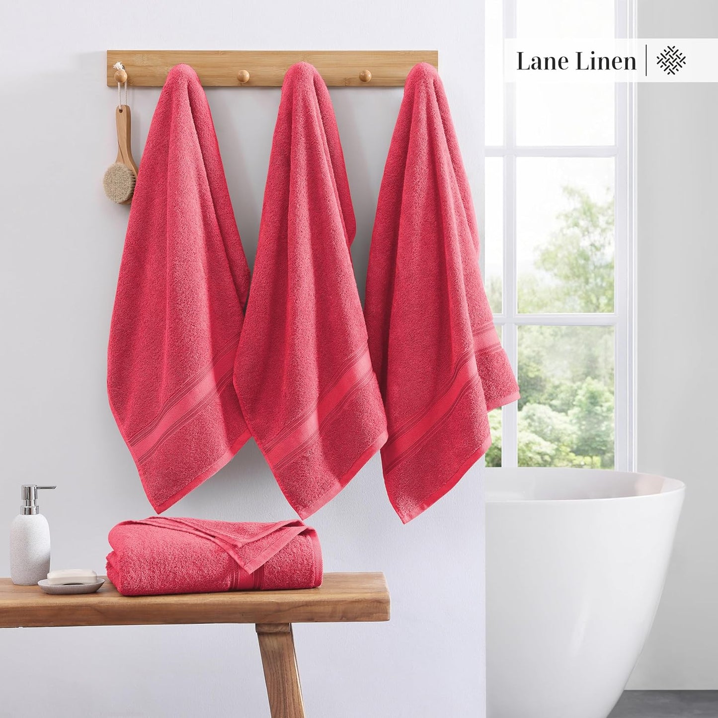 Lane Linen 100% Cotton Large Bath Towels Set of 4 (30"x60") - Zero Twist, Mercerized Cotton Bathroom Towel Sets - Quick Dry, Soft & Absorbent Large Towels Set - Dorm Essentials for Girls - Honeysuckle