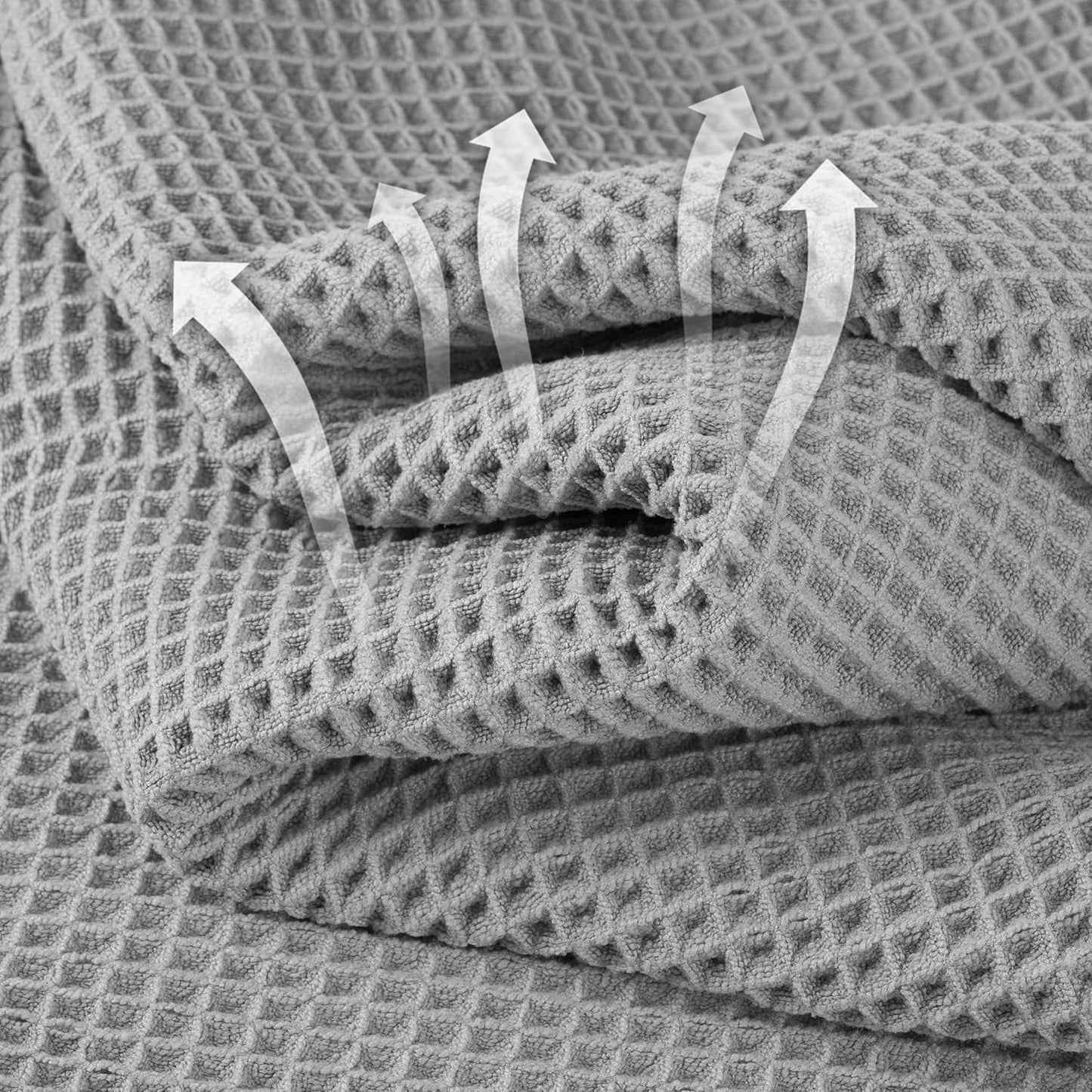 New Microfiber Waffle Bath Towels, 2 Pieces, Oversized, Soft, Absorbent, Fast Drying, Lint Free (Silver)