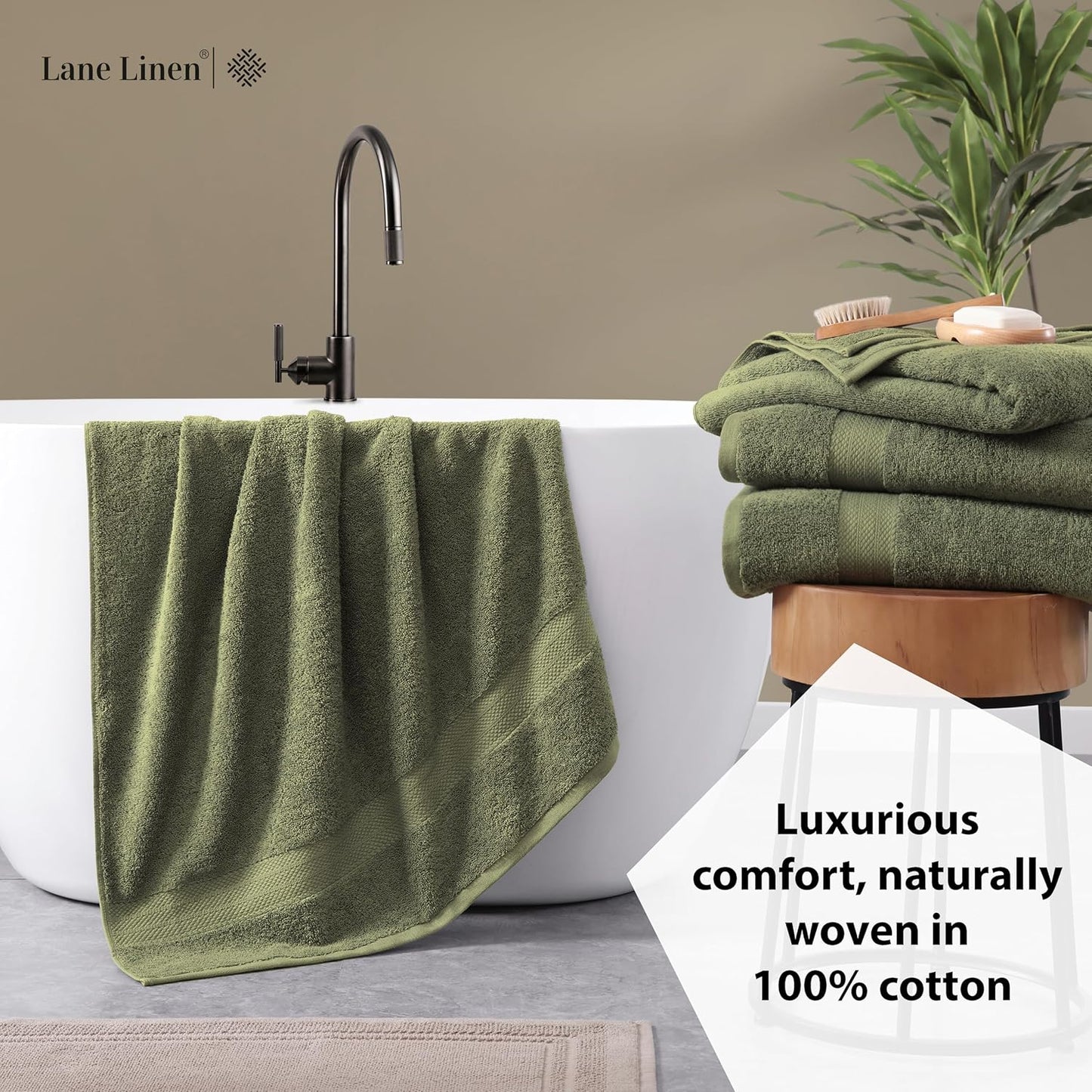 LANE LINEN 100% Cotton 2 Pack Bath Sheets (35"x66") - Ring Spun Cotton Extra Large Bathroom Towels - Quick Dry, Super Soft & Absorbent Oversized Bath Towels - Machine Wash in Cold Water - Oil Green