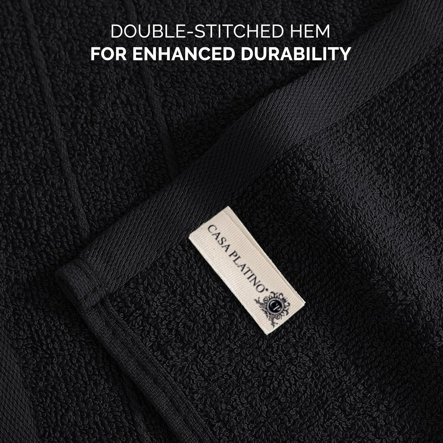 Casa Platino 100% Cotton Washcloths 24 Pack - Spa & Salon Quality Face Cloths - Ring Spun, Soft & Absorbent Wash Cloths for Body, Beauty, Home, Gym - Fingertip Towels Set- 13"x13", Black Towels Set