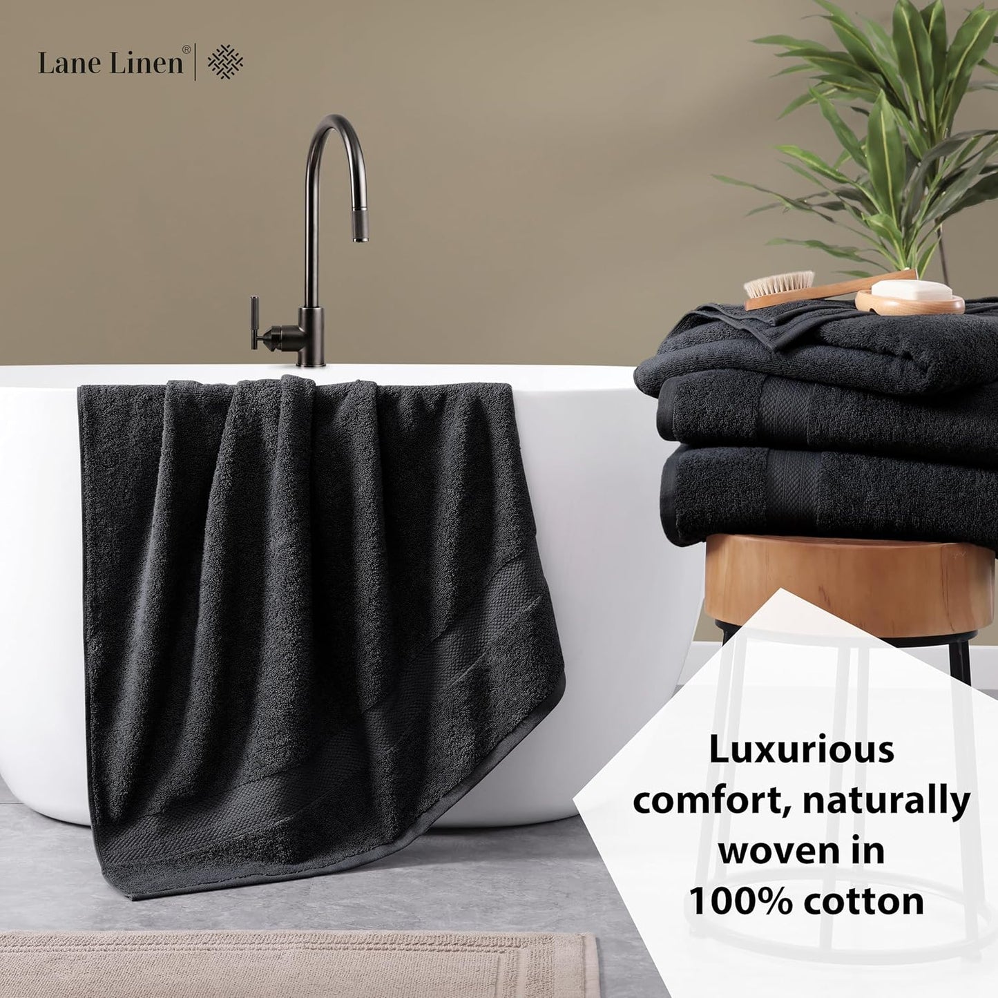 LANE LINEN 100% Cotton Bath Sheets Set of 4 (35"x66") - Ring Spun Cotton Extra Large Bath Towels Sets - Quick Dry, Soft & Absorbent Oversized Towel Set - Pre Shrunk, Fade Resistant - Black Towels