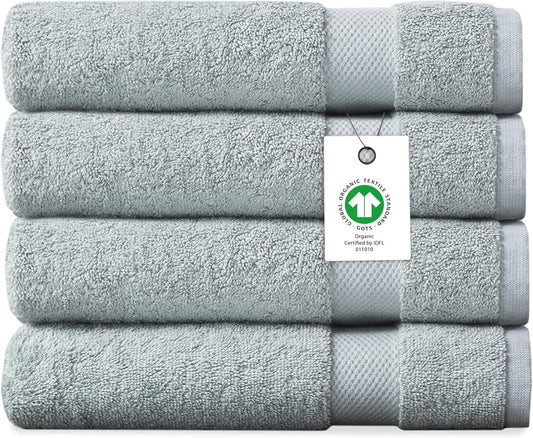 Delara Organic Cotton Luxuriously Plush Bath Towel Pack of 4 | GOTS & OEKO-TEX Certified | Premium Hotel Quality Towels | Feather Touch Technology|650 GSM Long Staple|Soft, Quick Dry & Ultra-Absorbent