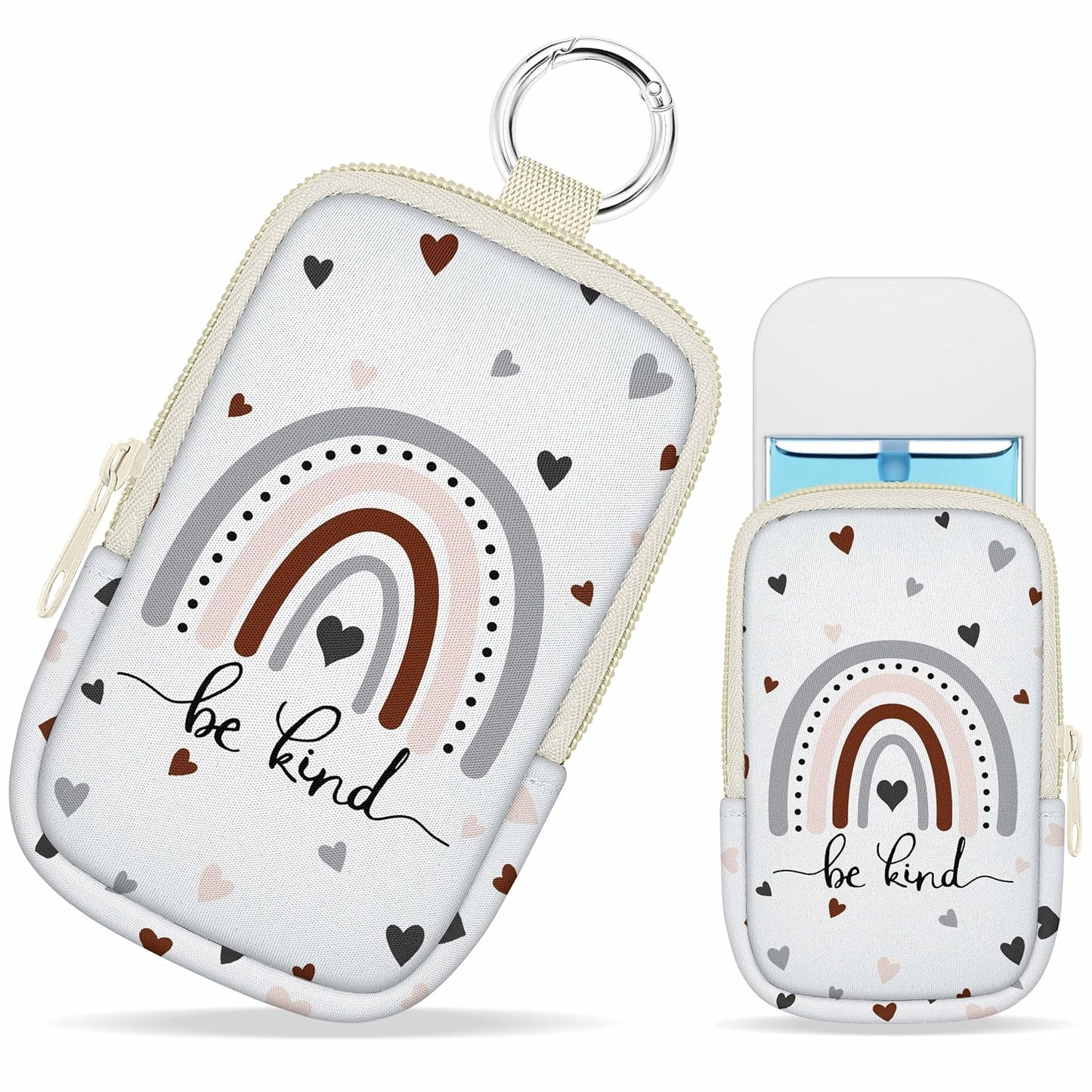 Hand Sanitizer Spray Case, Rainbow Be Kind Hand Sanitizer Holder Zippered Pouch, Cute Fashion Accessory with Snap Hook for Glow Mist and Power Mist 1FL OZ