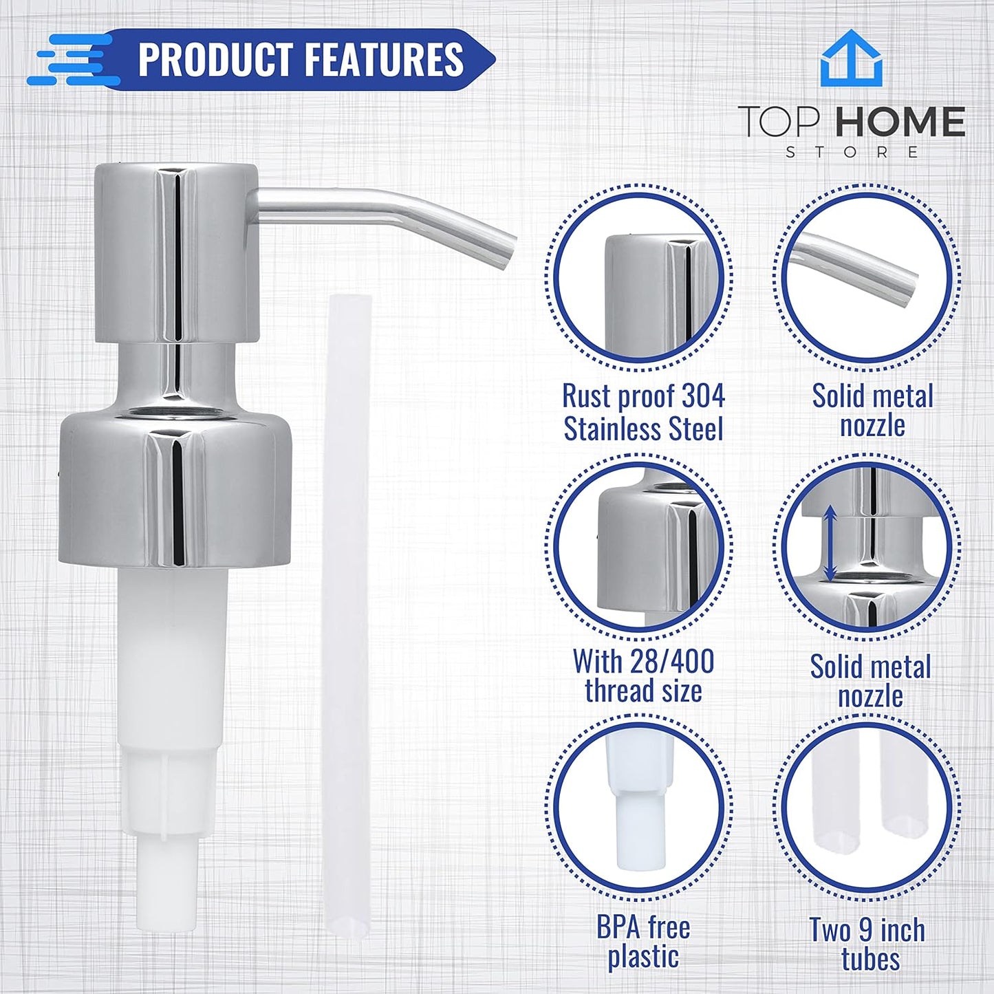 Stainless Steel Soap and Lotion Dispenser Pumps, Replacement for Your Bottles (Chrome, 2 Pack)