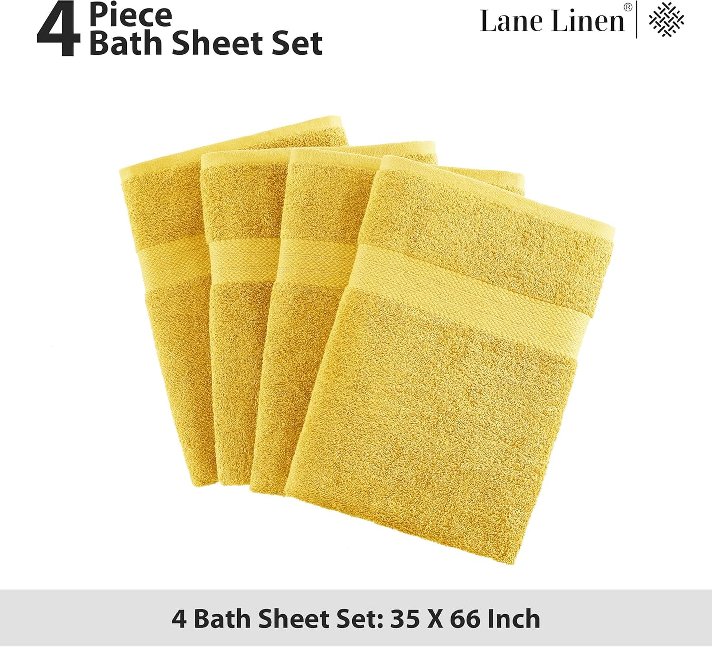 LANE LINEN 100% Cotton Bath Sheets Set of 4 (35"x66") - Ring Spun Cotton Extra Large Bath Towels Set - Quick Dry, Soft & Absorbent Oversized Towel Sets - Holds Well After Multiple Washes - Mimosa