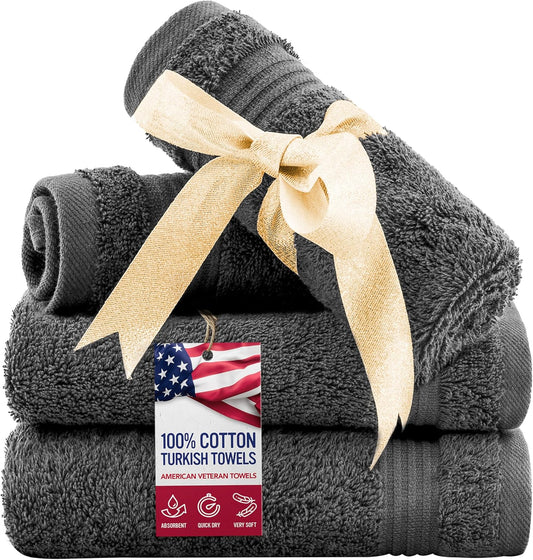 American Veteran Towel, 100% Cotton Turkish Washcloths for Bathroom Essentials 4 Pack, Soft Absorbent Wash Cloths Quick Drying Small Towels Washrags, Dark Gray