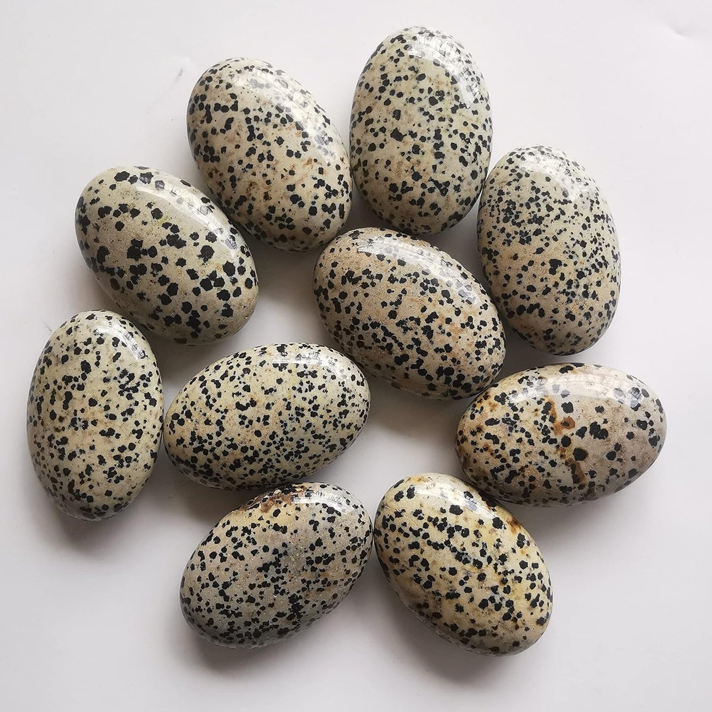 Natural Dalmation Jasper Oval Polished Worry Stones, Healing Crystal Indoor Fountain Stones Massage Energy Anxiety Relief Items