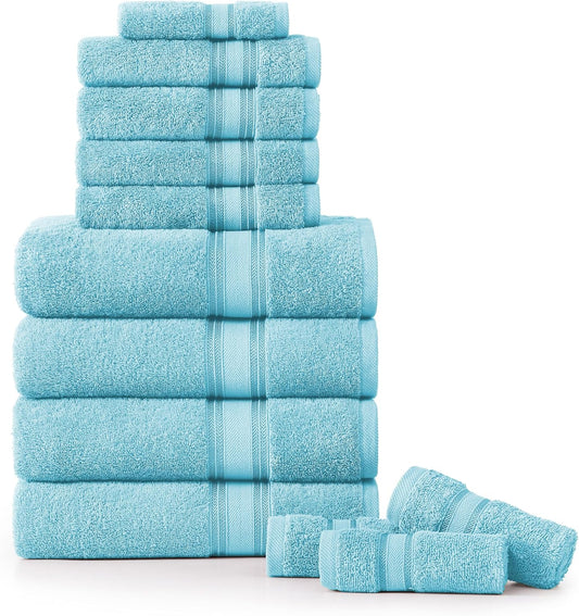 LANE LINEN Luxury Bath Towels Set - 12 Piece, 100% Cotton, Zero Twist, Super Soft & Absorbent, Includes 4 Bath Towels, 4 Hand Towels, 4 Washcloths - Blue