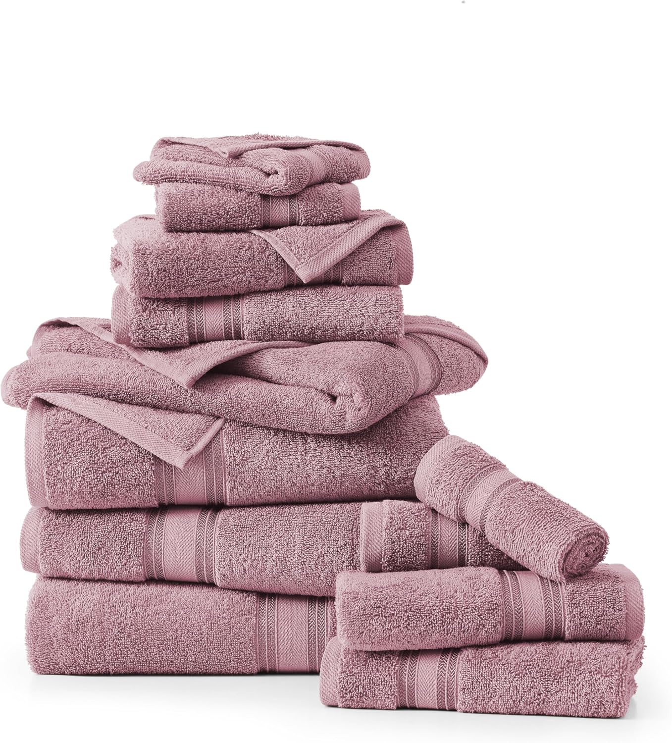 LANE LINEN Luxury Bath Towels Set - 12 Piece Set, 100% Cotton Bathroom Towels, Zero Twist, Quick Dry Shower Towel, Absorbent Bath Towel, 4 Bath Towels, 4 Hand Towels, 4 Wash Cloths - Wishful Mauve
