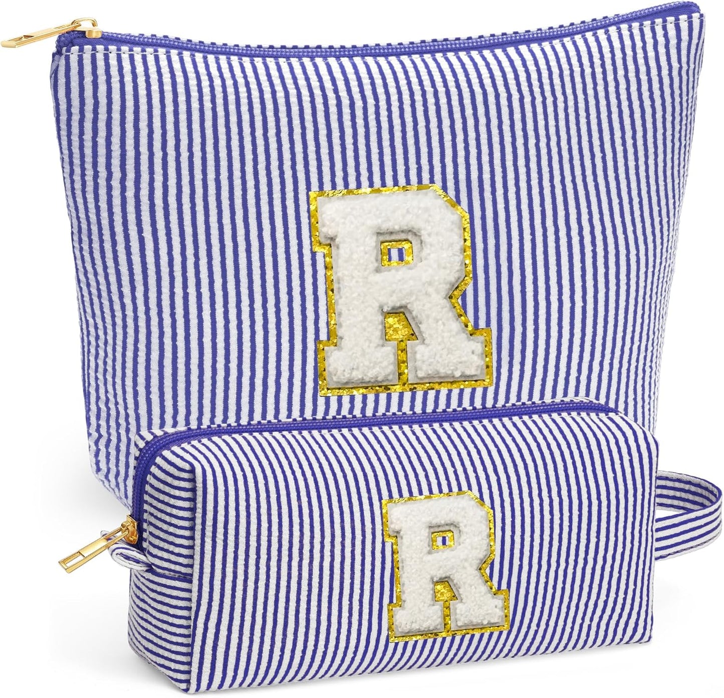 Initial Travel Toiletry Bag for Women - Travel Essentials, Travel Makeup Bag Cosmetic Make up Bag Birthday Gifts for Women, Blue Letter R