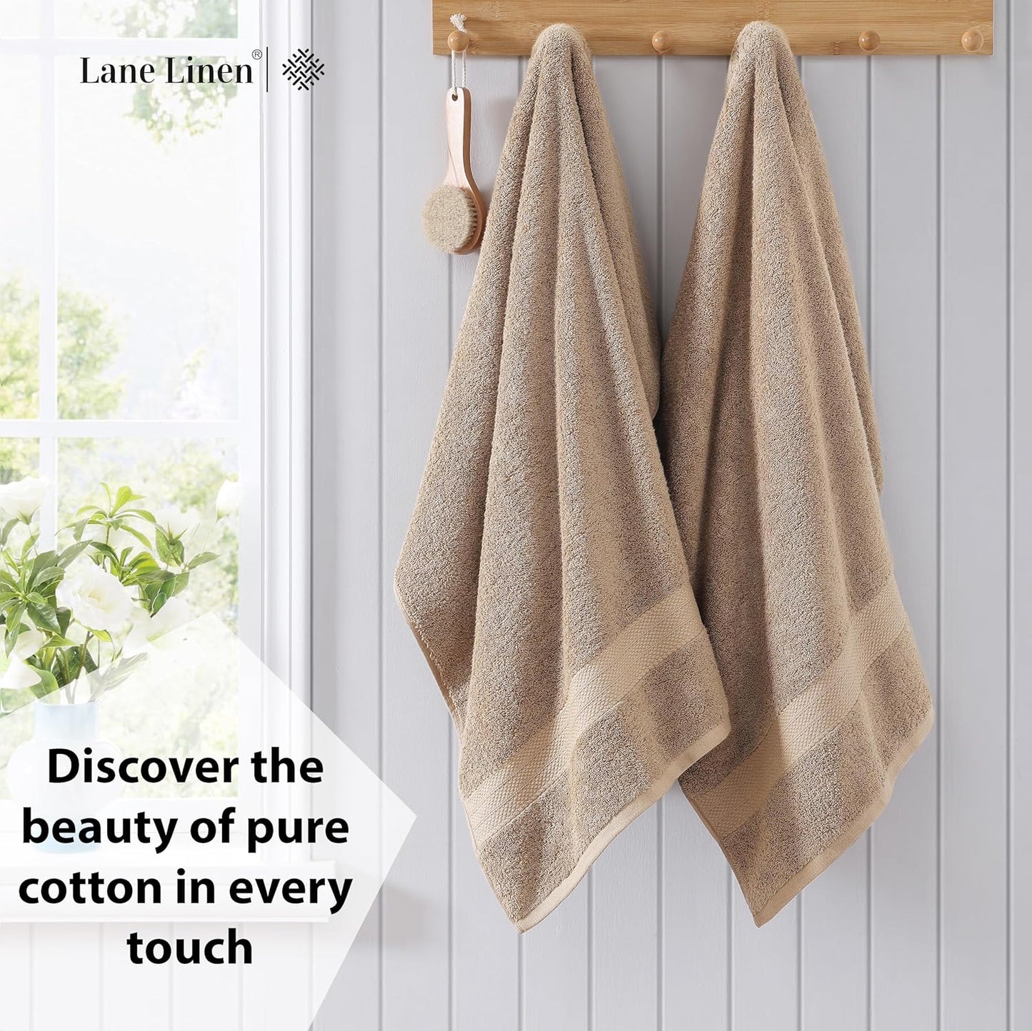LANE LINEN 100% Cotton Bath Towels Set of 4 (28"x54") - Ring Spun Cotton Bathroom Towel Sets - Quick Dry, Highly Soft & Absorbent Large Shower Towels for Bathroom - Sustainabaly Produced - Taupe