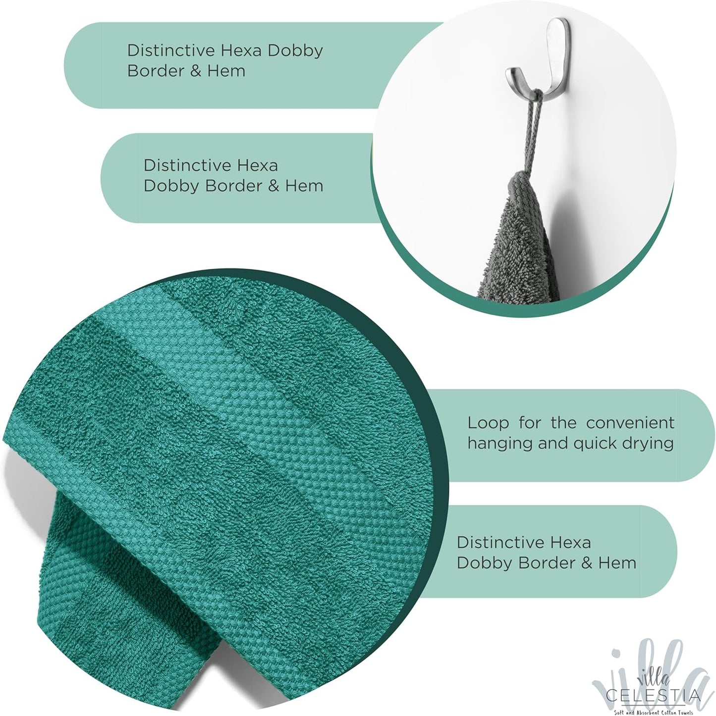 100% Cotton Bath Towel Set of 18-4 Bath Towels, 6 Hand Towels, 8 Wash Cloths, Sustainable, Soft, Highly Absorbent, Combed Cotton 18 Piece Set for Hotels, Spa, Bathroom, Dorm, Teal