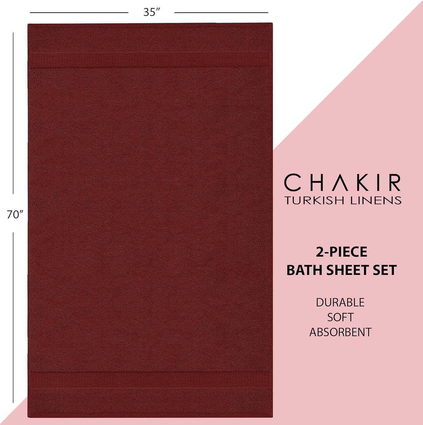 Chakir Turkish Linens, 100% Cotton Premium Quality Turkish Bath Sheets (35''x70'' Large Bath Sheet Towels - Cranberry)