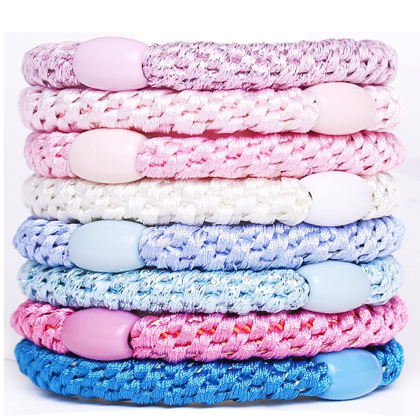 AXEN 8PCS Elastic Hair Tie for Women Girls, Cotton Bands Soft Woven Ponytail Holders for Thick Hair and Curly Hair, Pastel