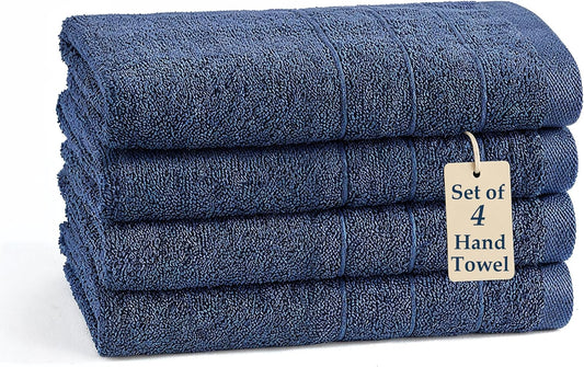 Casa Platino Hand Towel Pack of 4 (16"x28") - Spa & Hotel Quality - 100% Mercerized Cotton, Ring Spun - Quick Dry, Ultra Soft & Absorbent Bath Hand Towels for Bathroom & Salon - Pre Shrunk - Navy Blue