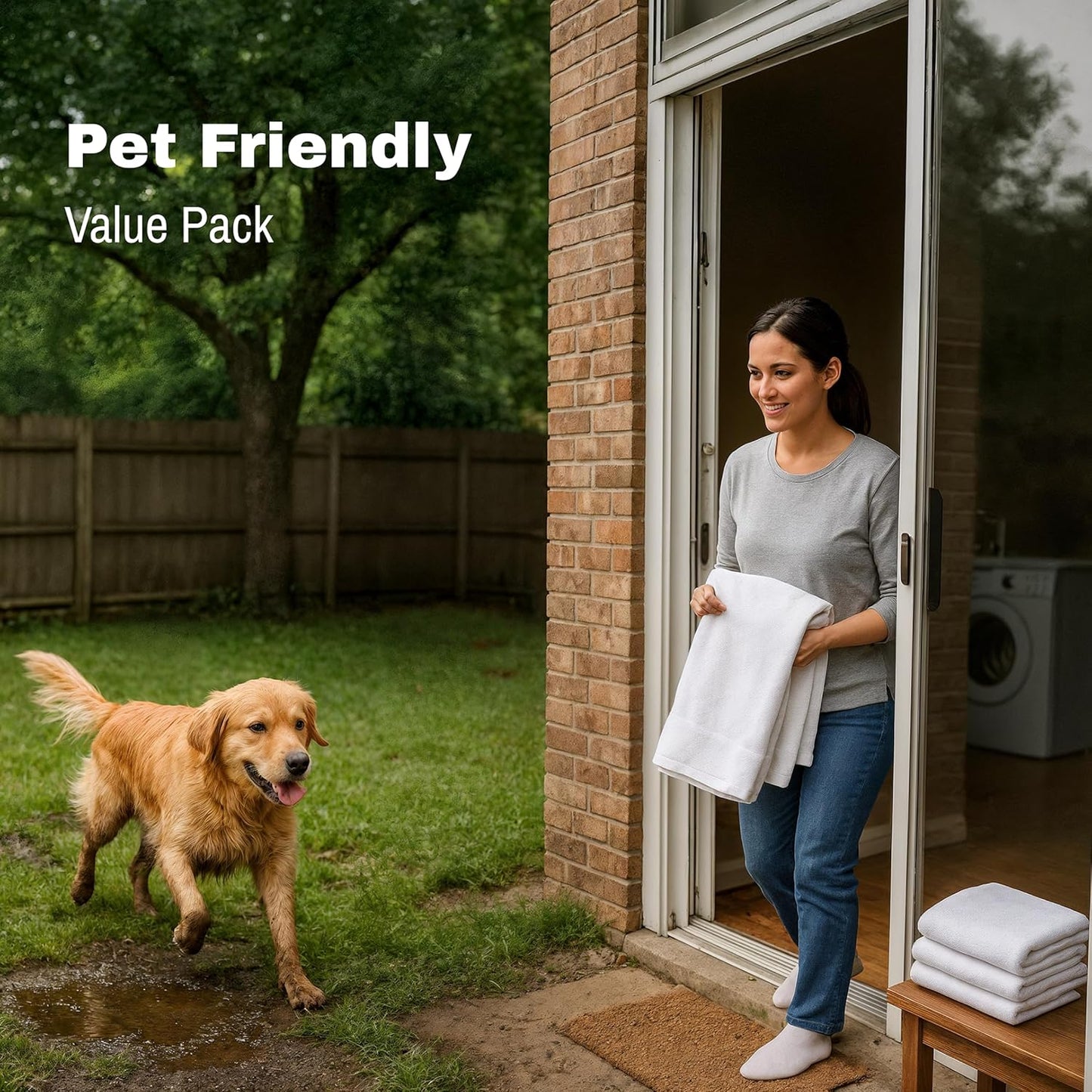 JMR 12 Pack Thin 100% Cotton Utility Towels (22x44 White) - Quick-Dry, Lightweight & Economical for Pets, Gym, Cleaning, Kitchen, Travel, Hair, Auto - Practical Multi-Use Space Saver, Bulk Value