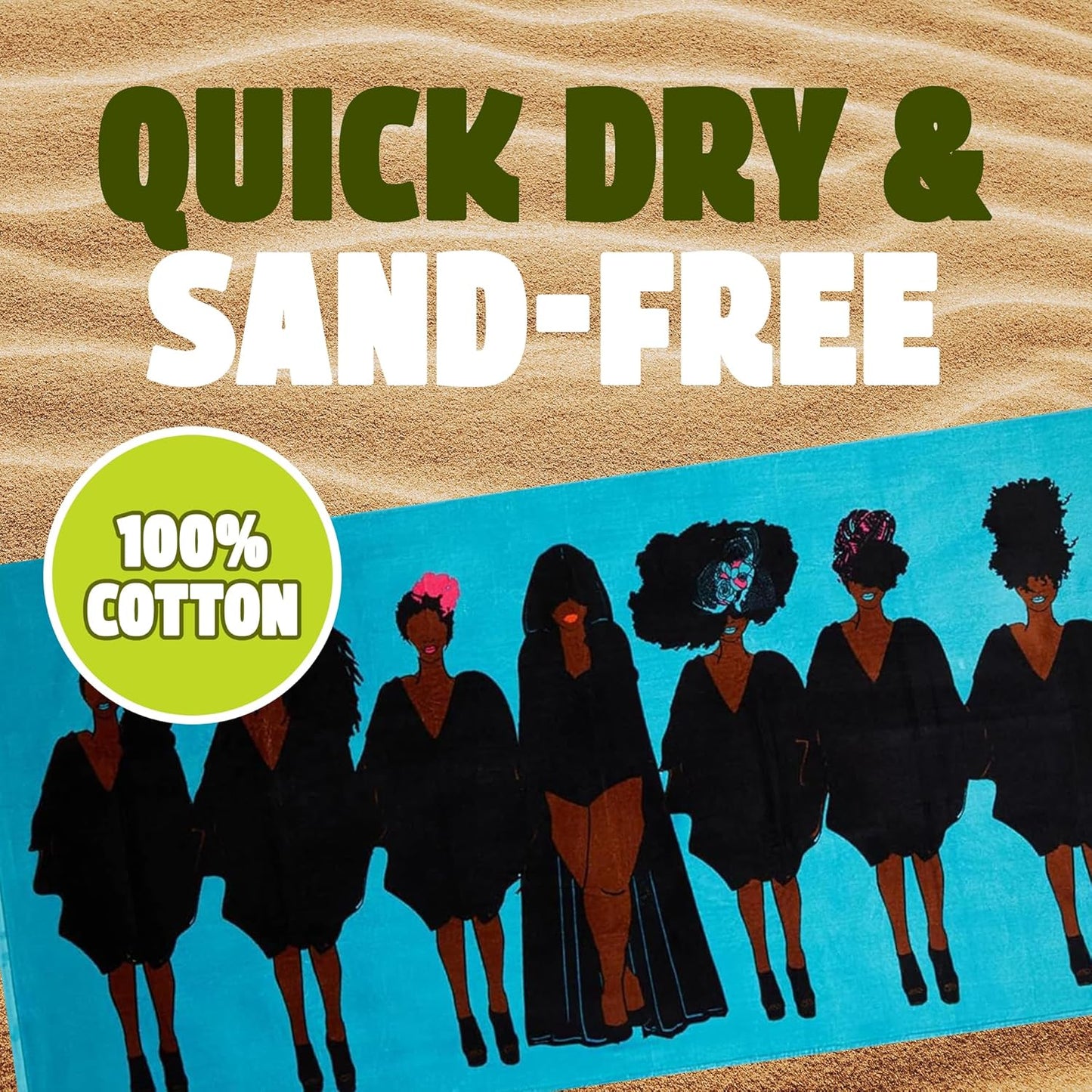 Pardon My Fro Tribe Beach Towel – 100% Cotton Oversized Quick-Dry Swim Towel, Sand-Free & Lightweight Travel Towel for Men & Women, Colorful 30x60in XL for Pool, Ocean & Outdoor Adventures – Teal