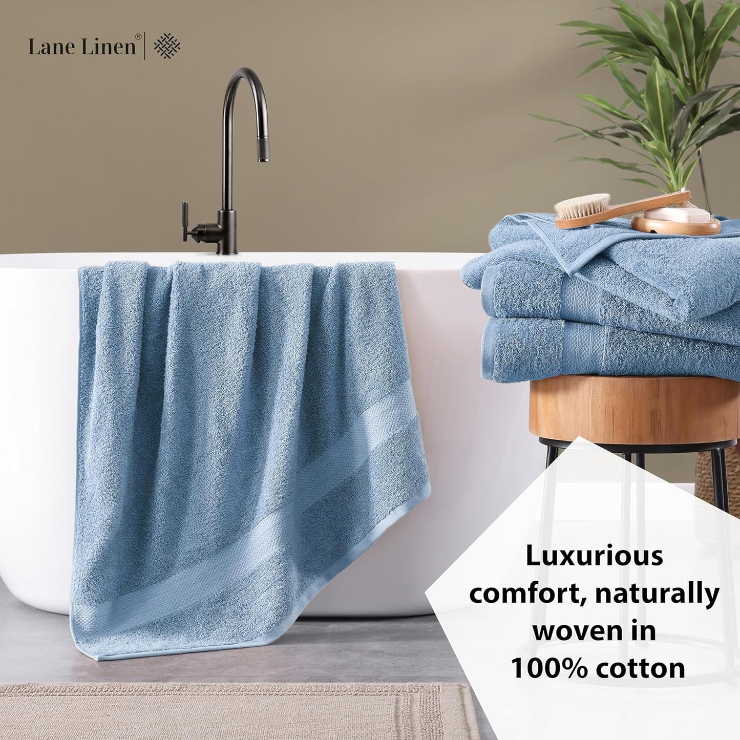 LANE LINEN 100% Cotton 4 Pack Bath Towels (28"x54") - Ring Spun Mercerized Cotton Bathroom Towels Set - Quick Dry, Soft & Absorbent Large Bath Towels - Machine Wash in Cold Water - Cerulean Blue
