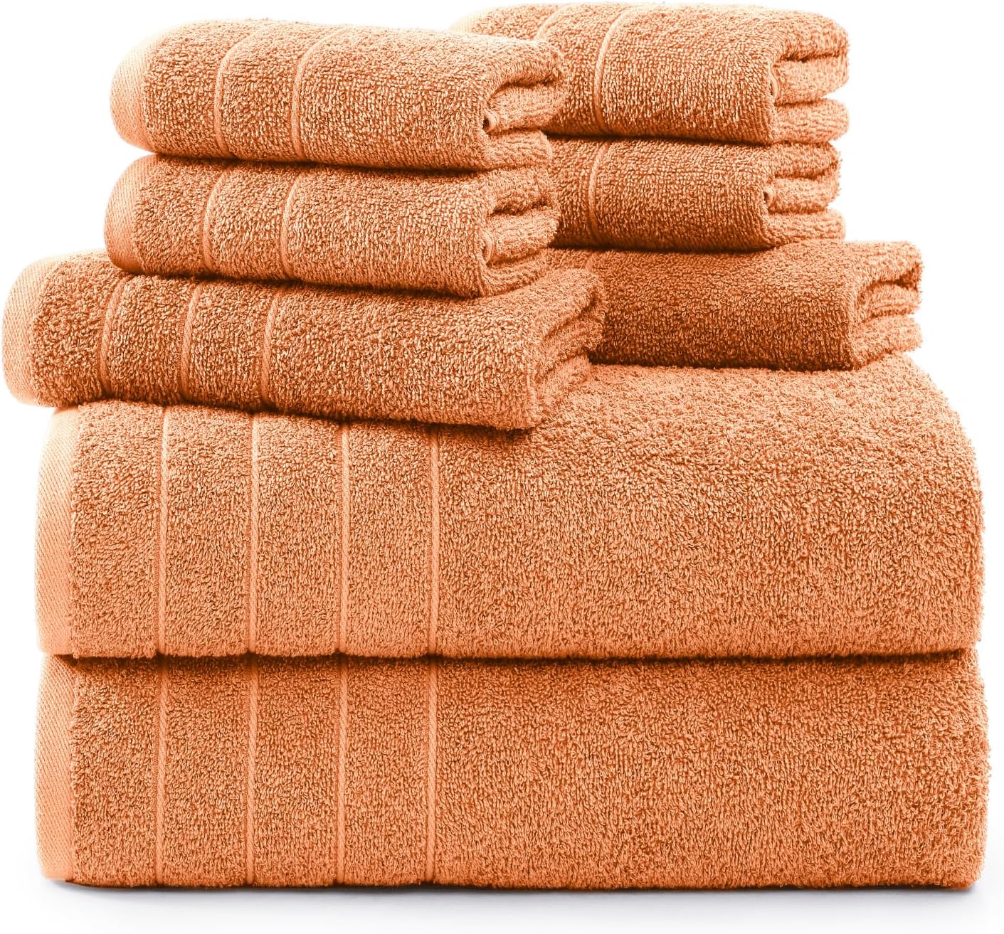 Casa Platino 100% Cotton Bathroom Towel Set - 8 Pc - Ringspun, Quickdry, Super Soft & Highly Absorbent - 2 Large Bath Towels, 4 Washcloths, 2 Hand Towel - Pre Shrunk & Fade Resistant - Peach Fuzz