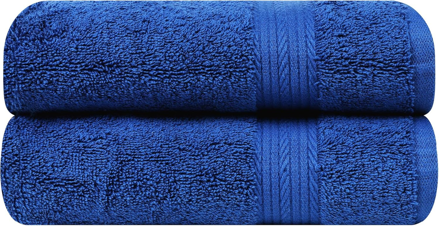 Ample Decor Hand Towel for Bathroom 18 X 28 Inch 600 GSM 100% Cotton, Soft Absorbent - Set of 2, Navy Blue
