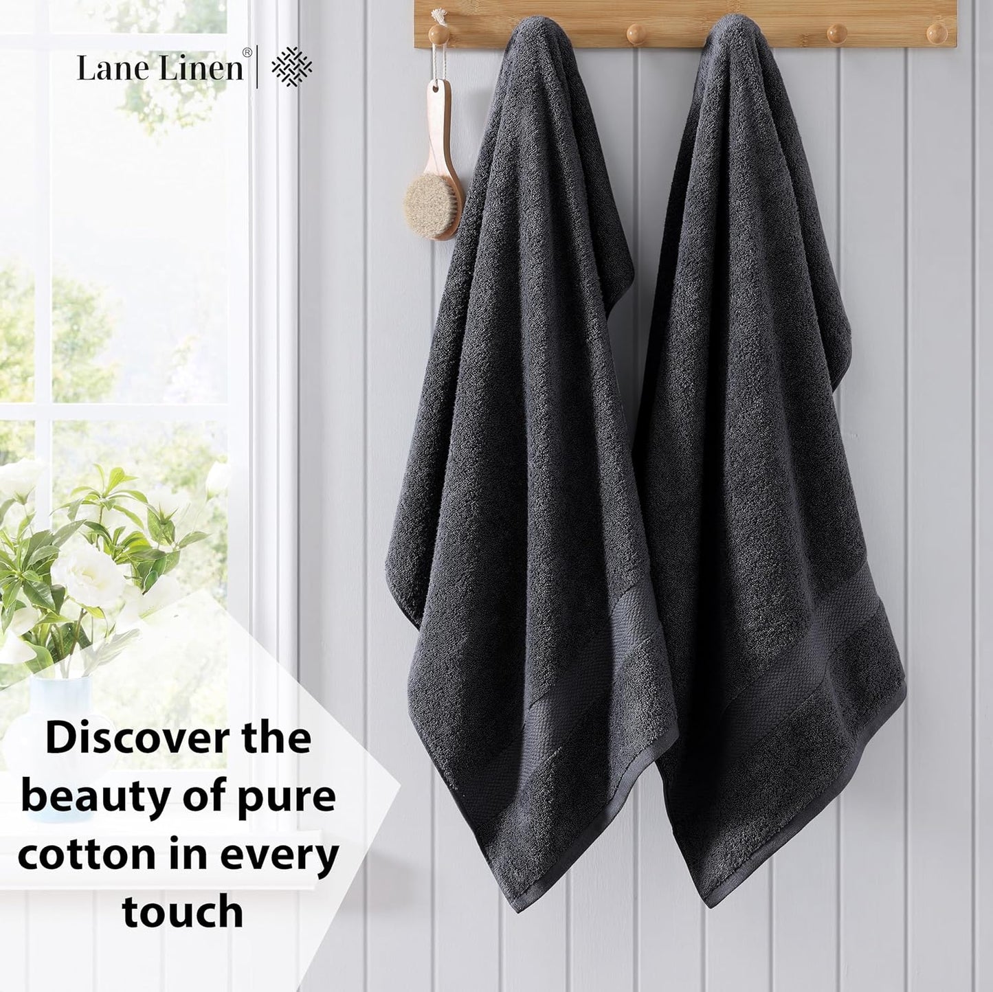 LANE LINEN 100% Cotton Bath Towels 4 Pack (28"x54") - Ring Spun Mercerized Cotton Large Towel Set for Bathroom - Quick Dry, Soft & Absorbent Large Bath Towel Set - Oeko Tex Certified - Black Towels