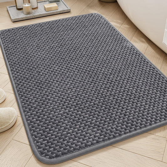 AMOAMI Chenille Bath Mat Super Absorbent Bathroom Mat Quick Dry Bath Mats for Bathroom Rubber Backed Bathroom Rugs Non Slip Washable Fit Under Door, Front of Bathtub, Sink, Darkgrey&LIGHTGREY 17"x24"
