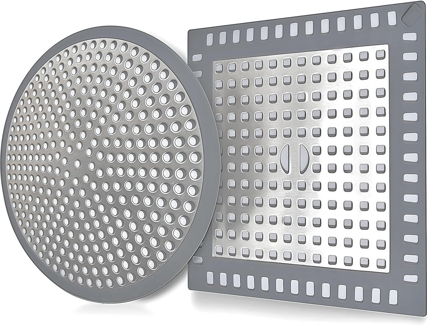 Shower Drain Hair Catcher,2Pcs,4.72'',Flat Drain Hair Catcher,Shower Drain Cover/Filter, Bathroom/Kitchen Sink Drain Strainer,Stainless Steel and TPE