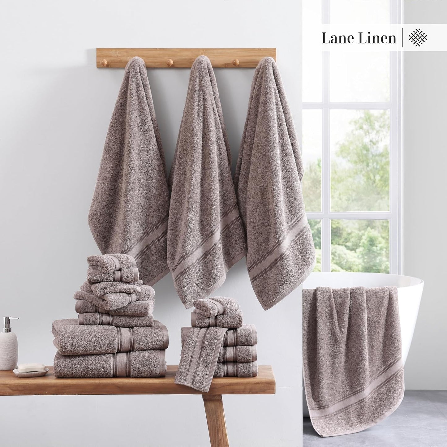 LANE LINEN Luxury Bath Towel Set - 6 Piece Set, 100% Cotton Bathroom Towel, Zero Twist, Shower Towel, Extra Absorbent, Super Soft, 2 Bath, 2 Hand, 2 Wash Cloths - Platinum