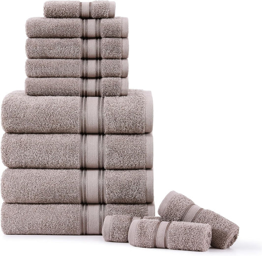 LANE LINEN Luxury Bath Towels Set - 12 Piece, 100% Cotton, Zero Twist, Super Soft & Extra Absorbent, Includes 4 Bath Towels, 4 Hand Towels, 4 Washcloths - Platinum