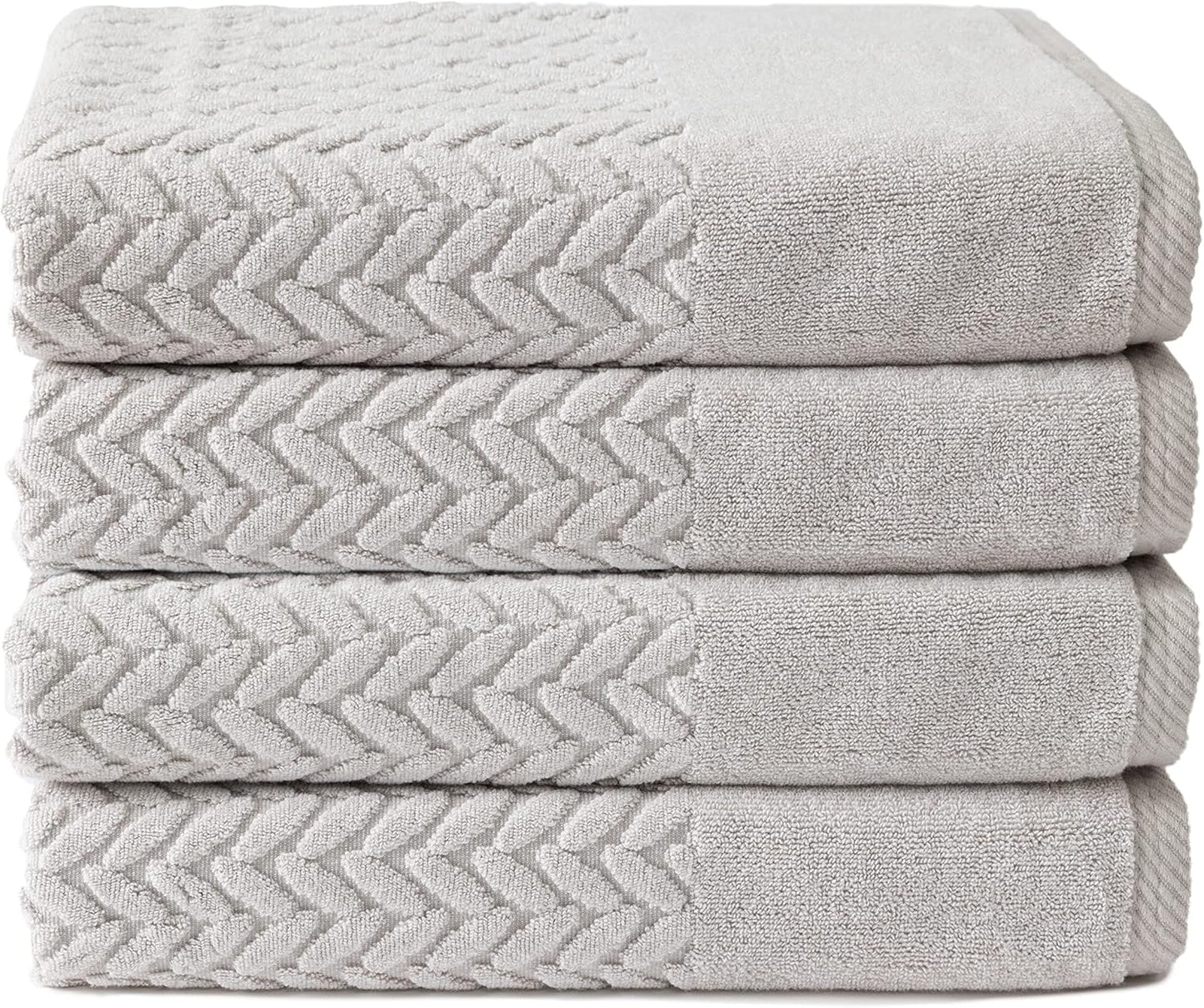 Texere 100% Organic Cotton Jacquard 650 GSM Premium Bath Towel Sets - Extra Absorbent Quick Dry and Plush (Cable, Light Taupe, 4 Bath Towels)