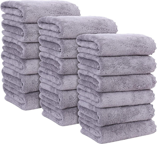 MOONQUEEN 18 Pack Premium Hand Towels - Quick Drying - Microfiber Coral Velvet Highly Absorbent Towels - Multipurpose Use as Hotel, Bathroom, Shower, Spa, Hand Towel 16 x 28 inches (Light Grey)