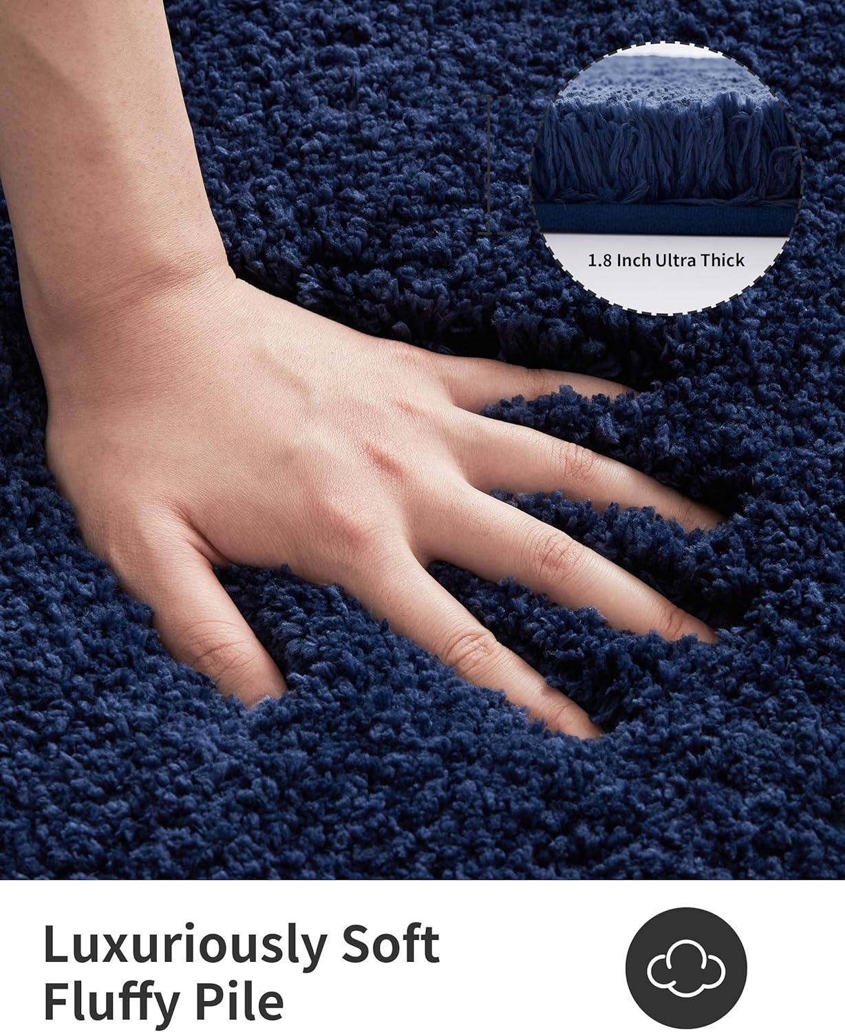 ILANGO Navy Blue Bathroom Rugs 30" × 20" Non Slip & Super Absorbent Extra Thick Soft, Washable Bath Mat for Floor, Microfiber Plush Shaggy Bath Rug with Rubber for Bathtub Shower Room Sink