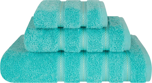 American Soft Linen Premium 3 Piece Towel Set, 1 Bath Towel 1 Hand Towel 1 Washcloth, 600 GSM 100% Cotton Turkish Towels for Bathroom, Turquoise Towel Set