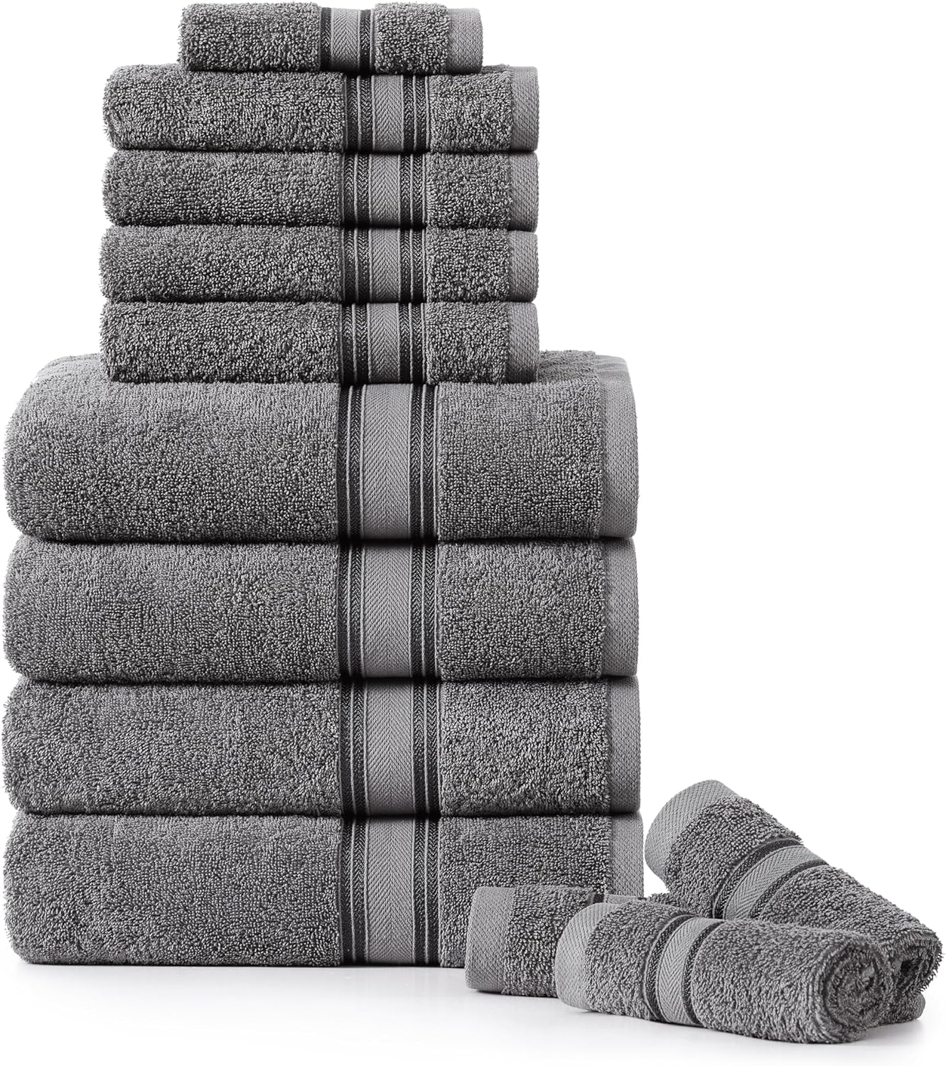 LANE LINEN Luxury Bath Towels Set - 12 Piece, 100% Cotton, Zero Twist, Super Soft & Absorbent, Includes 4 Bath Towels, 4 Hand Towels, 4 Washcloths - Cool Grey