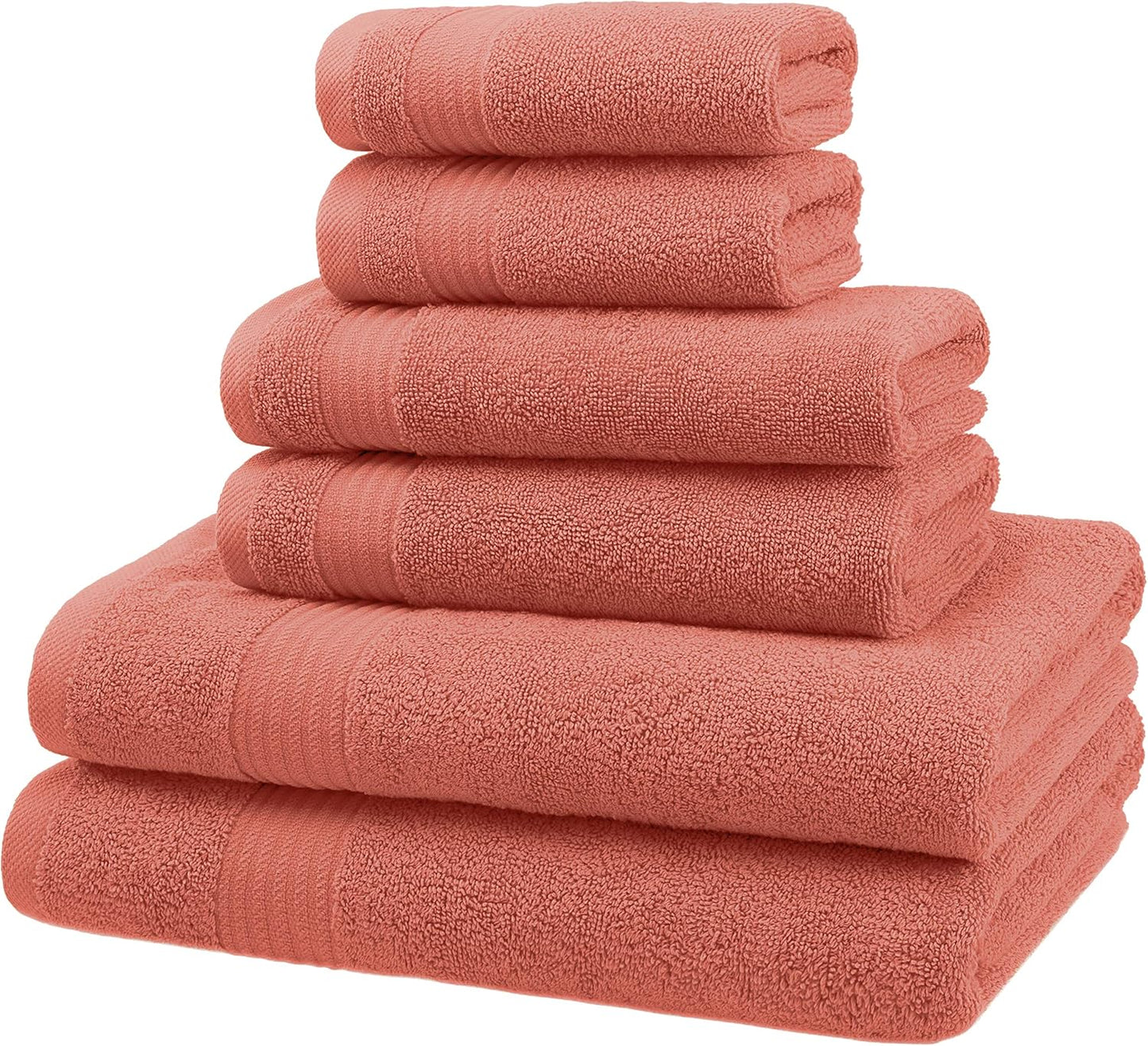 American Veteran Towel, 6 Piece Towel Set for Bathroom, 100% Cotton Turkish Bathroom Towels, 2 Bath Towels 2 Hand Towels 2 Washcloths, Coral