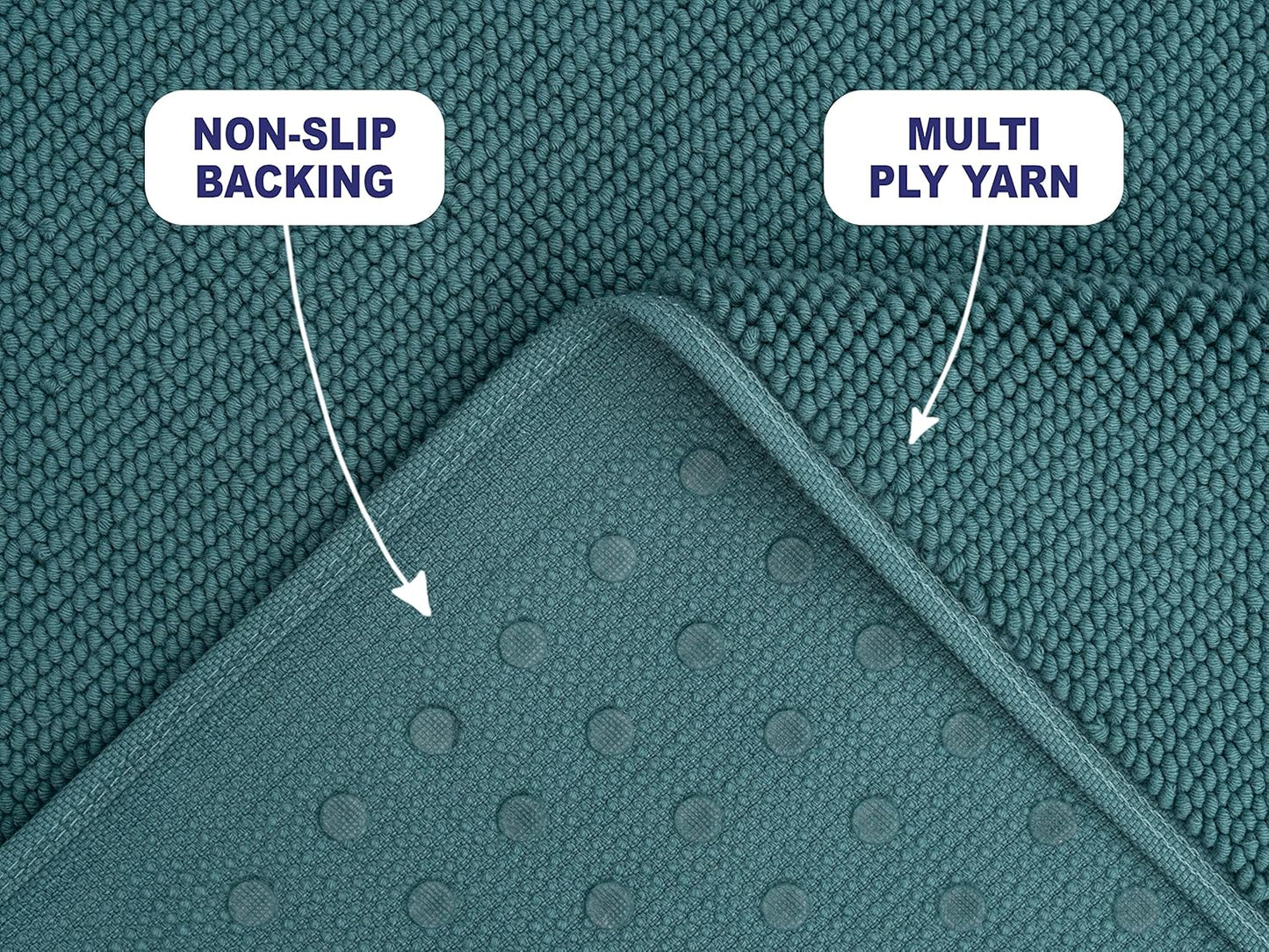 American Soft Linen Bath Rug, 17 in 24 in 100% Cotton Bath Mats Rugs for Bathroom, Slip Reducer Washable Shaggy Form Area Rugs, Colonial Blue Bath Rug