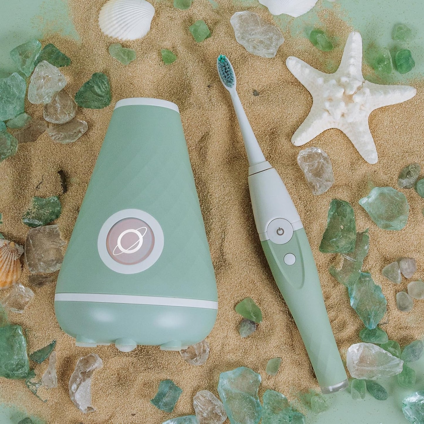 TAO Clean UV Sanitizing Sonic Toothbrush and Cleaning Station, Electric Toothbrush, Dual Speed Setting, Seaglass Green