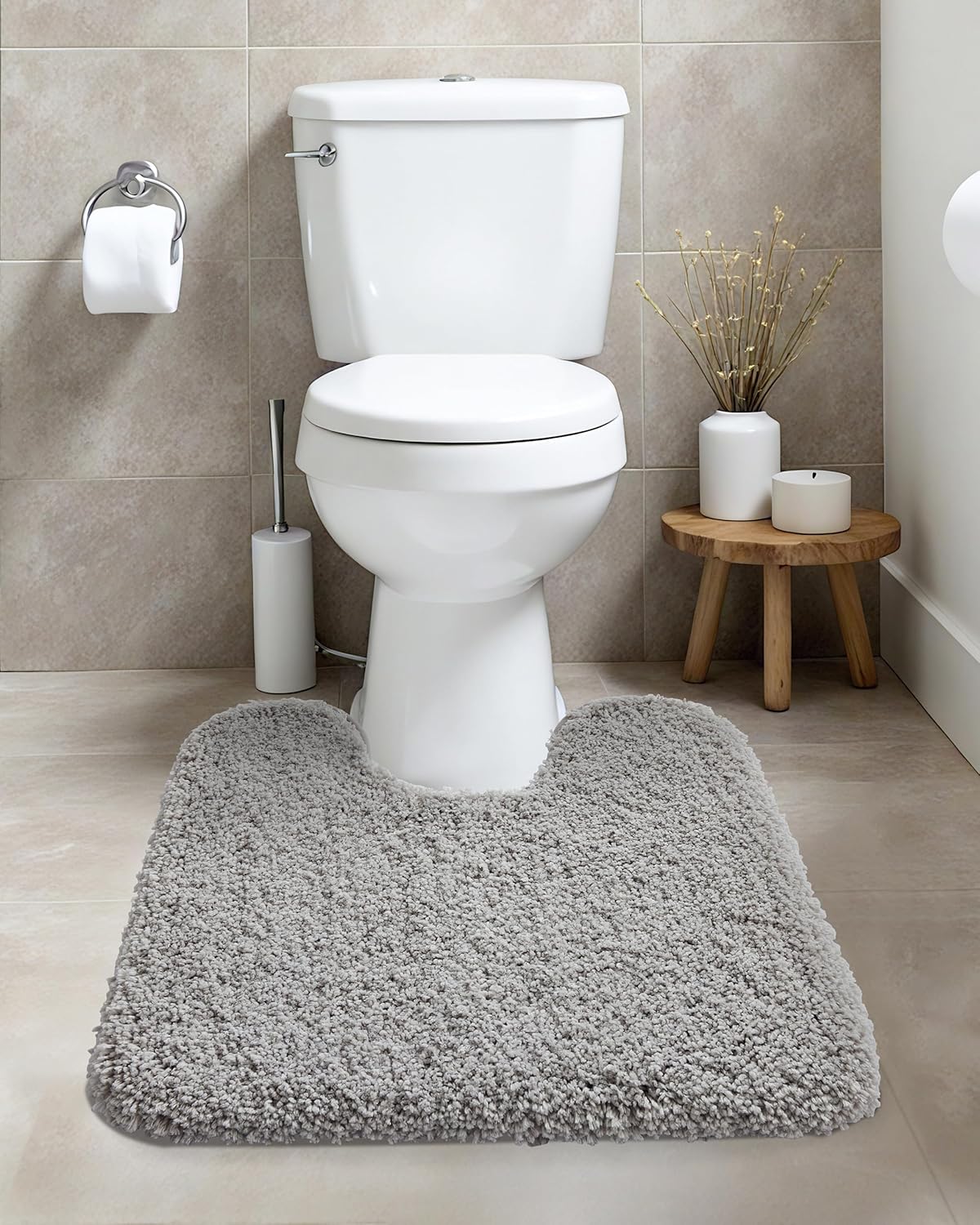 ILANGO Grey Toilet Rugs U Shaped 22" × 24" Non Slip & Super Absorbent Extra Thick Soft, Washable Bath Mats for Bathroom Floor, Microfiber Plush Shaggy Contour Bath Rugs for Toilet,Dry Quick