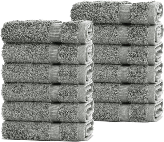 Chakir Turkish Linens | Hotel & Spa Quality 100% Cotton Premium Turkish Towels | Soft & Absorbent (12-Piece Washcloths, Gray)
