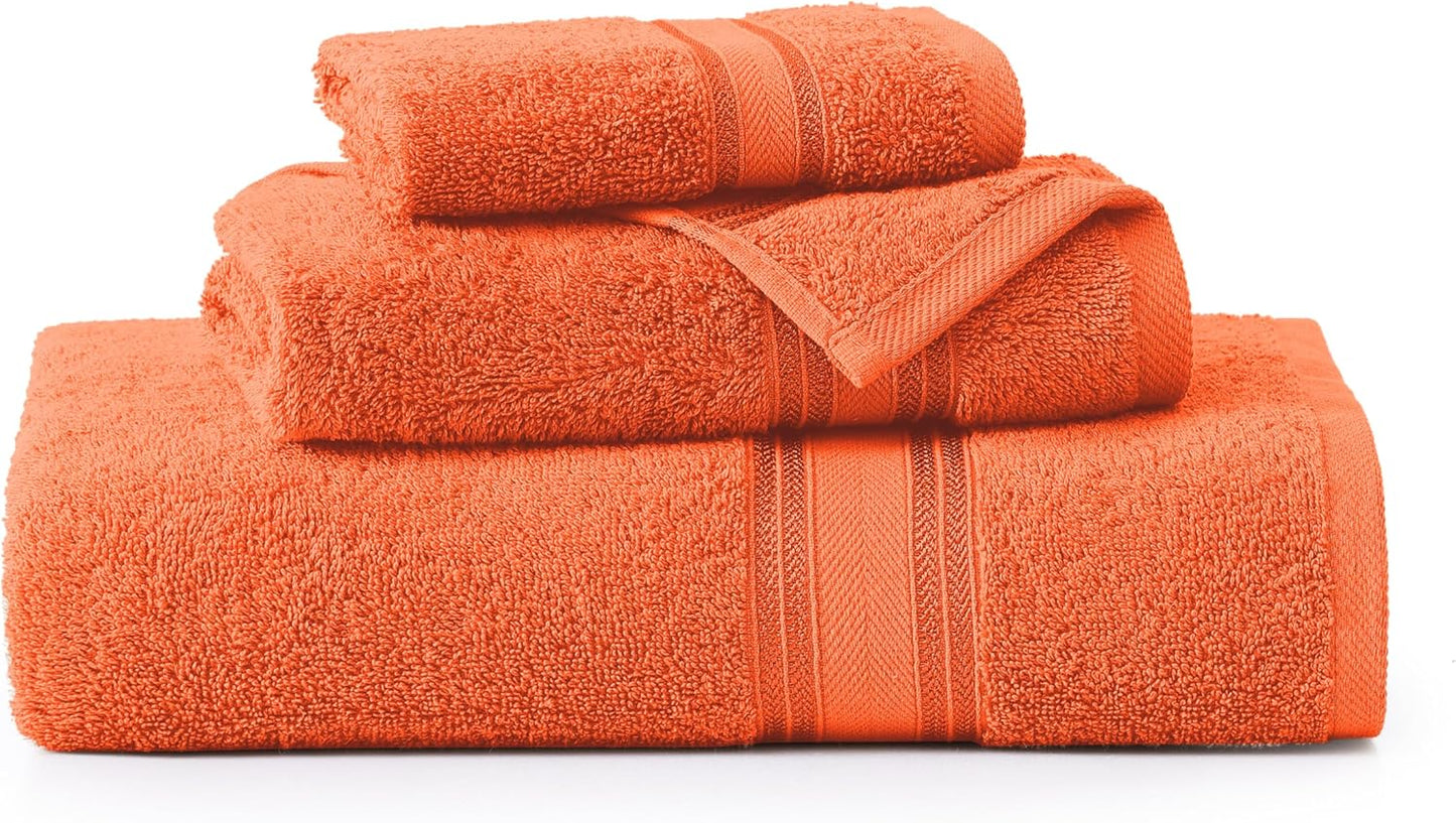 LANE LINEN Luxury Bath Towels Set - 3 Piece Set, 100% Cotton Bathroom Towel, Zero Twist, Quick Dry Absorbent Towels, Super Soft, 1 Bath Towel, 1 Hand Towel, 1 Wash Cloths - Tiger Lily