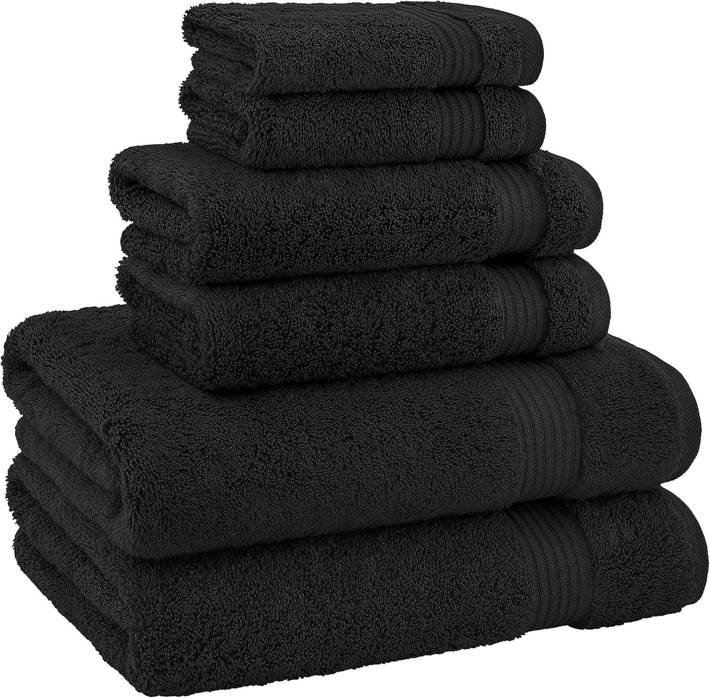 American Veteran Towel, 100% Cotton Turkish 6 Piece Towel Set, Luxury Towels Set of 6 for Bathroom Essentials, 2 Bath Towels 2 Hand Towels 2 Washcloths, Black