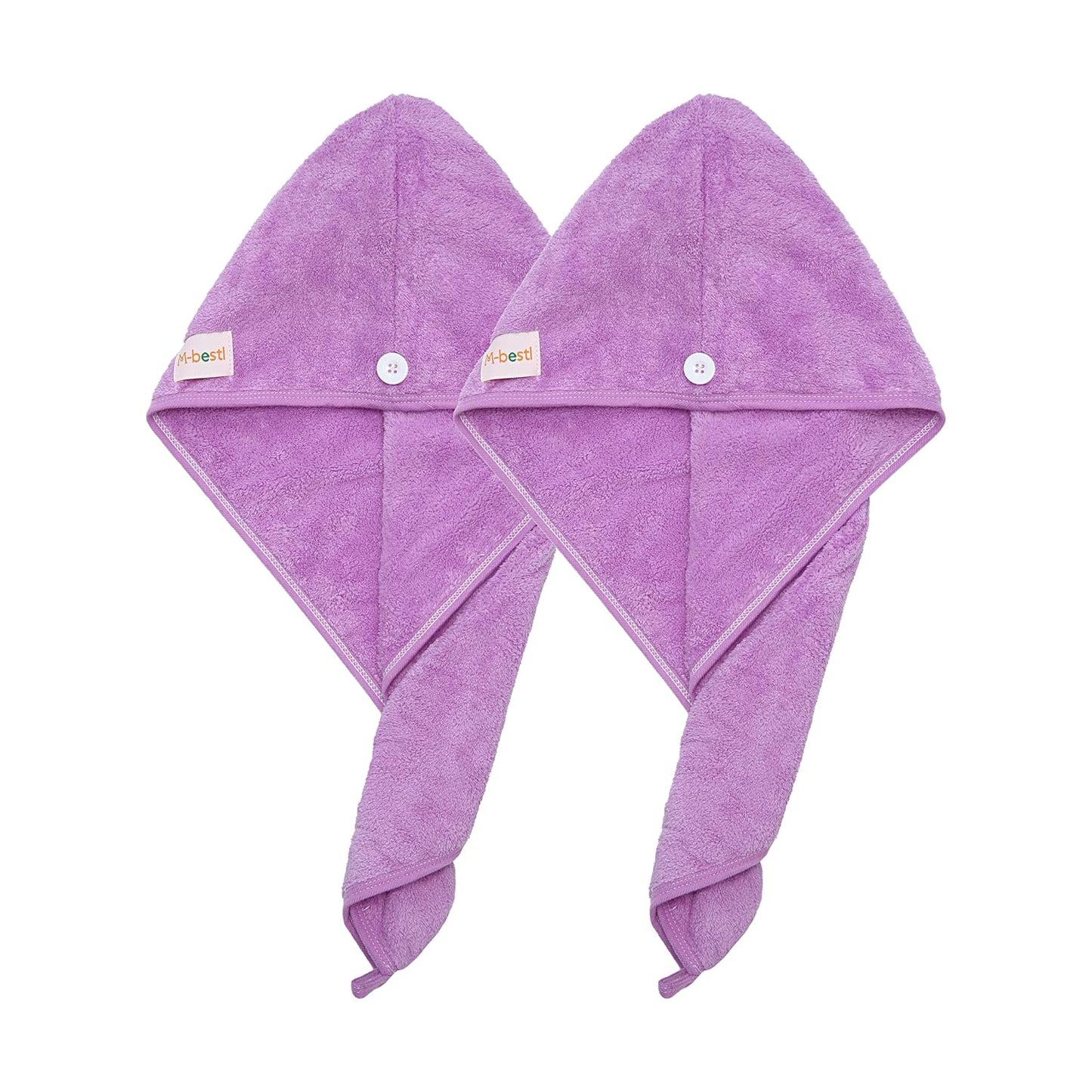 2 Pack Microfiber Hair Towel Wrap,Hair Drying Towel with Button,Absorbent Head Towel to Dry Hair Quickly (Purple)