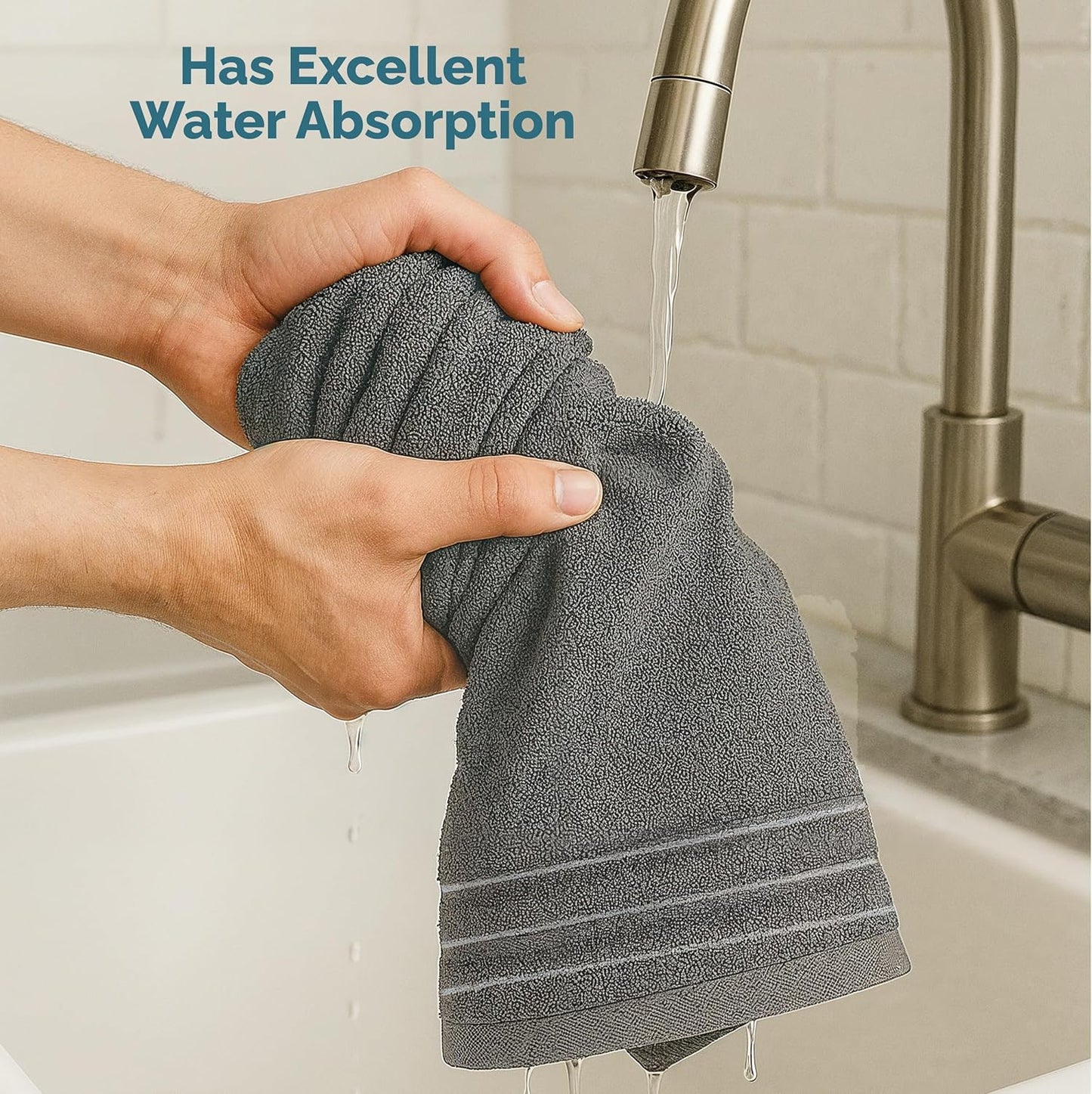 Casa Platino 100% Mercerized Cotton Hand Towels for Bathroom (16"x28") - Spa & Hotel Quality - Ring Spun - Quick Dry, Soft & Absorbent Bath Hand Towel Set of 6 - Pet Friendly, Pre Shrunk - Cool Grey