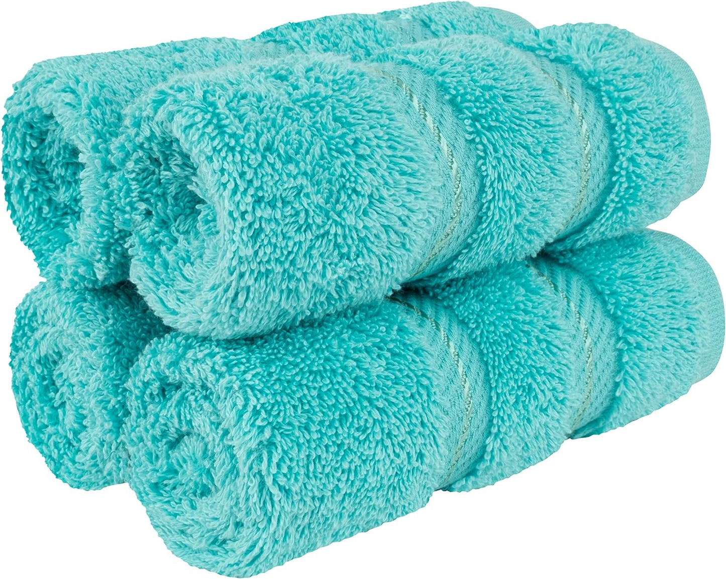 American Soft Linen Luxury Washcloths for Bathroom, 600 GSM 100% Cotton 4 Piece Turkish Wash Cloth Set, 13x13 in Soft Rags for Body and Face, Turquoise Blue Washcloths