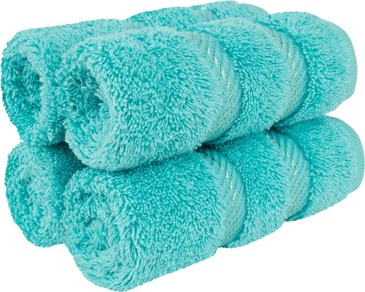 American Soft Linen Luxury Washcloths for Bathroom, 600 GSM 100% Cotton 4 Piece Turkish Wash Cloth Set, 13x13 in Soft Rags for Body and Face, Turquoise Blue Washcloths