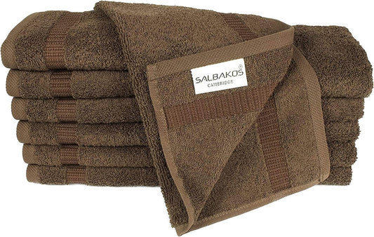 SALBAKOS 100% Turkish Cotton Washcloth Set of 12 13x13 inch | Heirloom Quality | Hotel & Spa Collection | Ultra Soft, Super Absorbent, Washcloth Towels | Made in Turkey (Chocolate, 12 Washcloths)